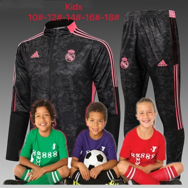 kid's 21/22 Real Madrid black Red Long zipper Training Suits  